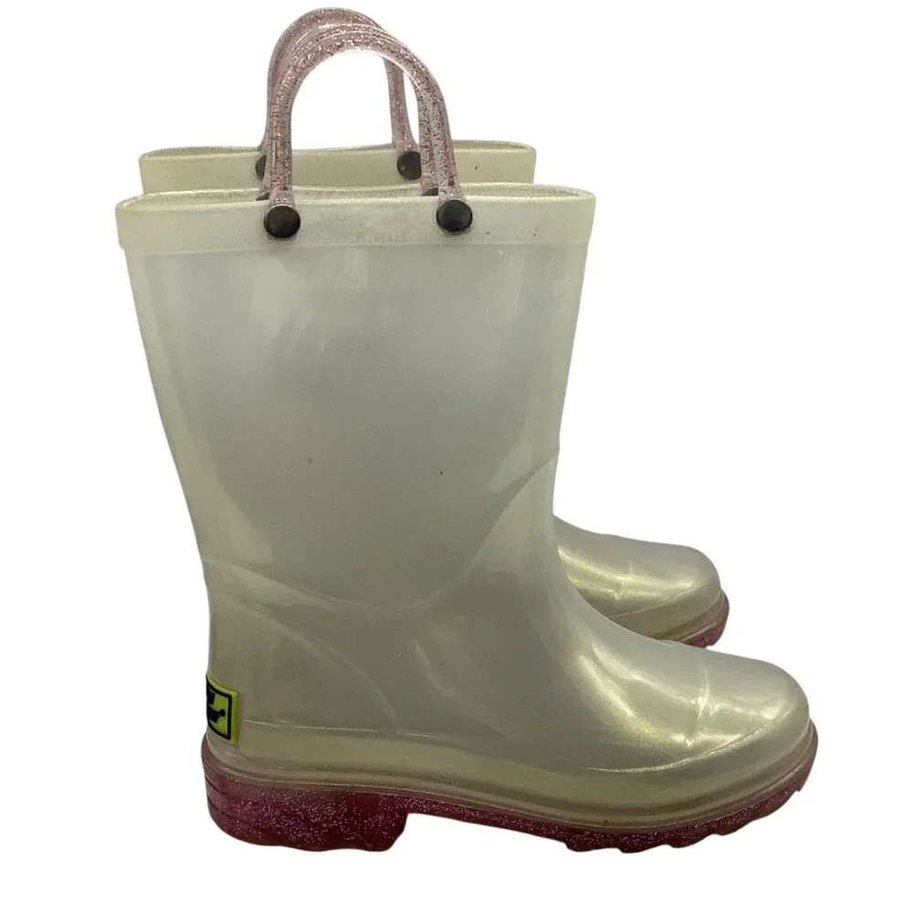 Western Chief Kids Pearlized Glitter Lighted Rain Boots Size 10 Clear PVC Rubber
